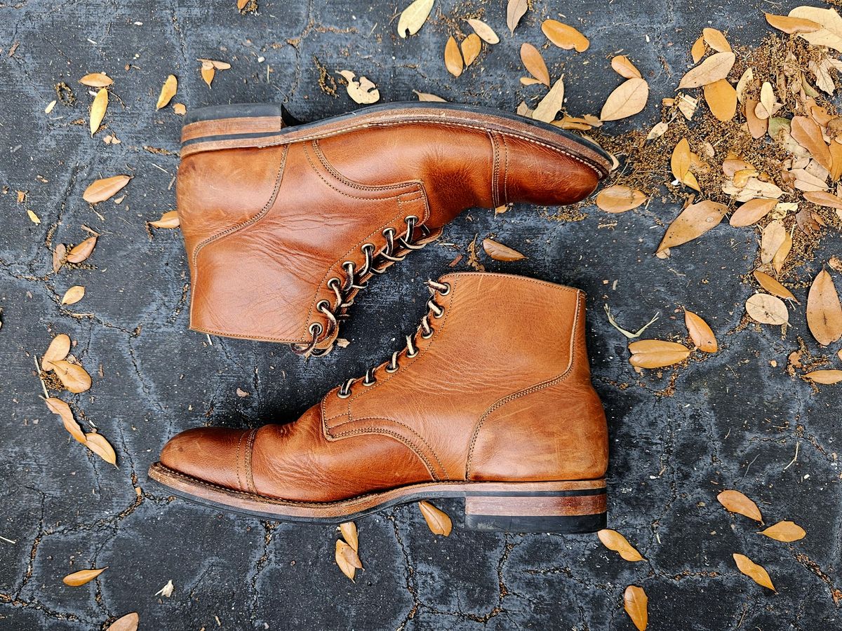 Photo by grim_f on March 2, 2024 of the Viberg Service Boot in Horween Toasted Coconut Dublin.