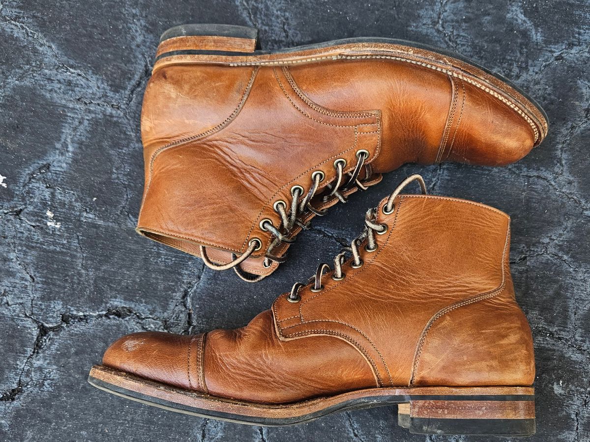 Photo by grim_f on April 5, 2024 of the Viberg Service Boot in Horween Toasted Coconut Dublin.