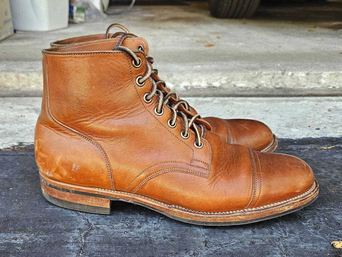 Photo by grim_f on April 5, 2024 of the Viberg Service Boot in Horween Toasted Coconut Dublin.
