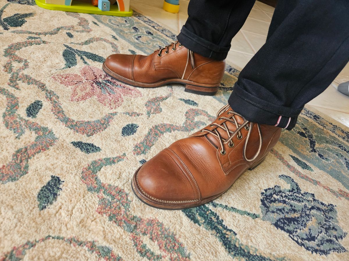 Photo by grim_f on April 18, 2024 of the Viberg Service Boot in Horween Toasted Coconut Dublin.