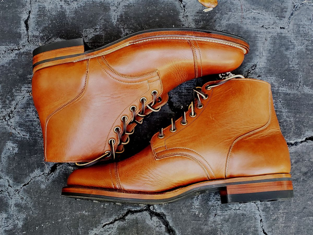 Photo by grim_f on October 1, 2023 of the Viberg Service Boot in Horween Toasted Coconut Dublin.