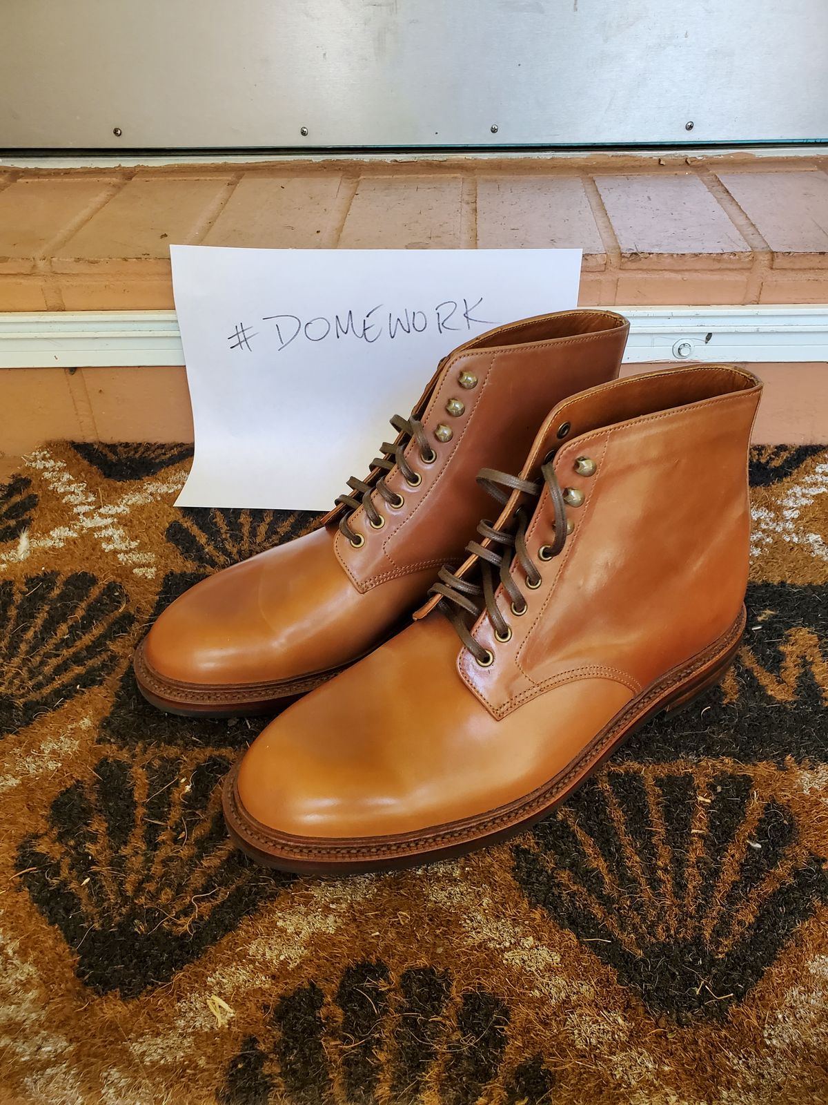 Photo by grim_f on October 1, 2022 of the Grant Stone Edward Boot in Horween Honey Glazed Shell Cordovan.
