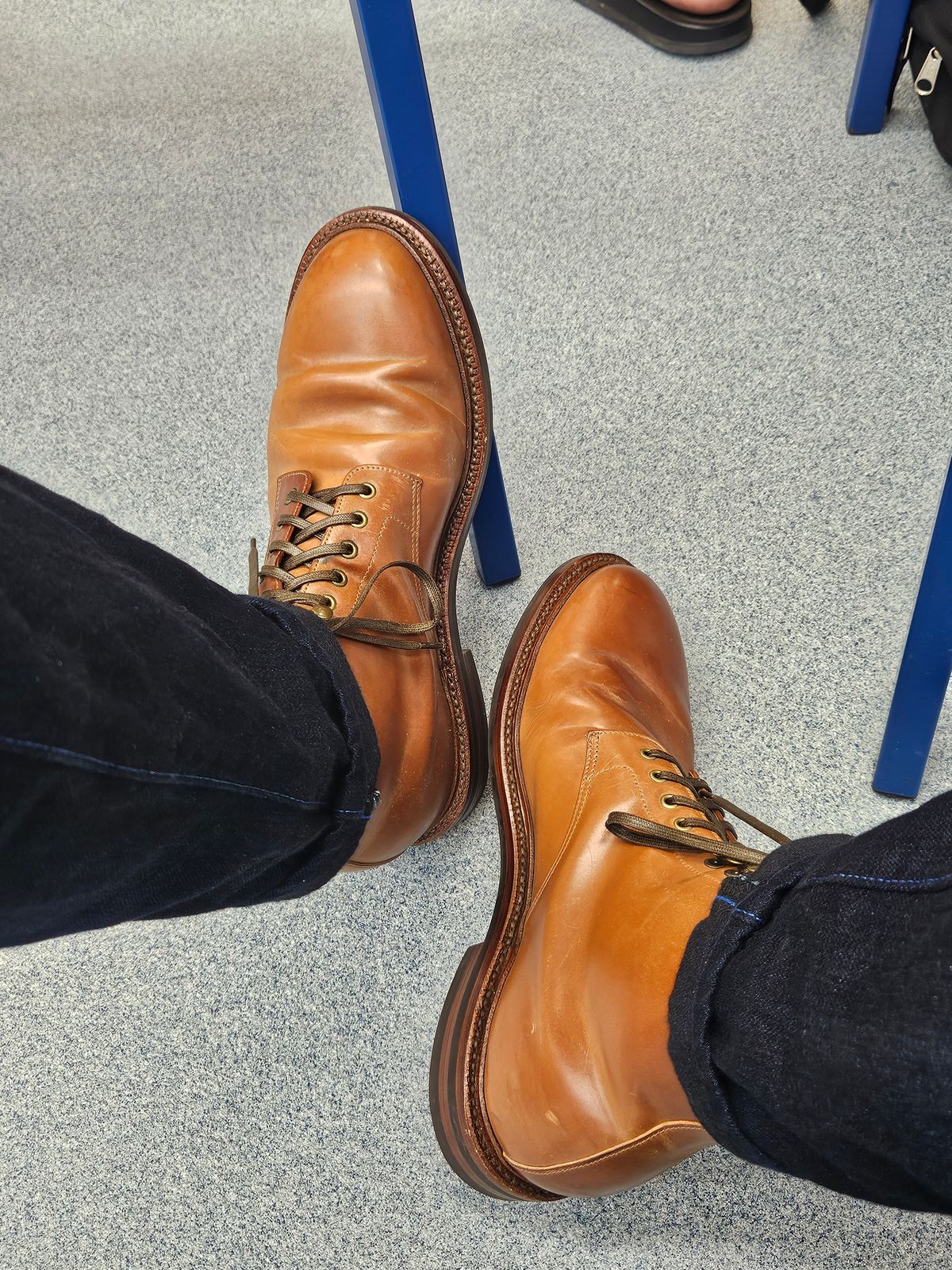 Photo by grim_f on June 16, 2024 of the Grant Stone Edward Boot in Horween Honey Glazed Shell Cordovan.