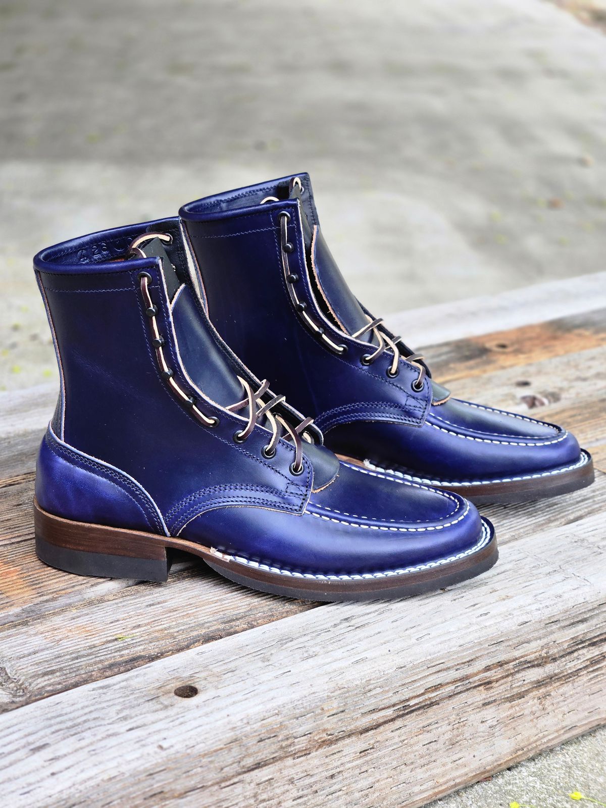 Photo by ShnyHntr91 on April 18, 2026 of the Nicks 1925 Last Moc Toes in Wickett & Craig, Double Stuffed Cobalt.