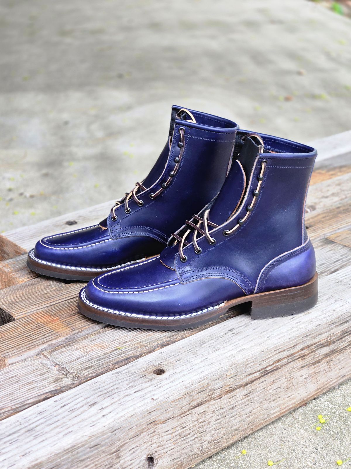 Photo by ShnyHntr91 on April 18, 2026 of the Nicks 1925 Last Moc Toes in Wickett & Craig, Double Stuffed Cobalt.