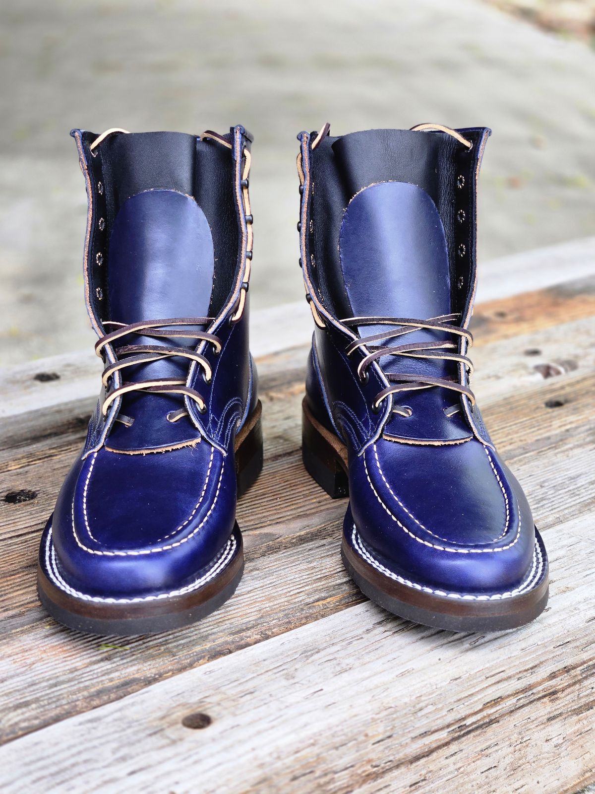 Photo by ShnyHntr91 on April 18, 2026 of the Nicks 1925 Last Moc Toes in Wickett & Craig, Double Stuffed Cobalt.