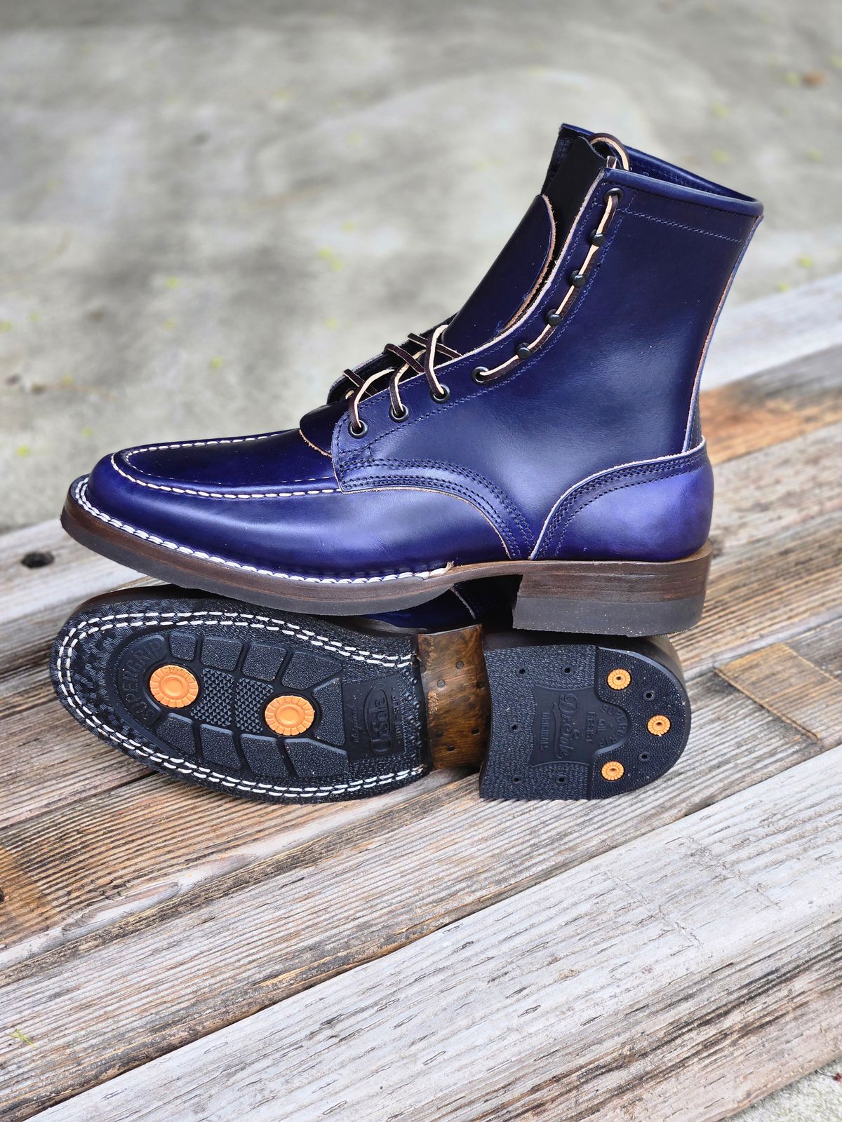 Photo by ShnyHntr91 on April 18, 2026 of the Nicks 1925 Last Moc Toes in Wickett & Craig, Double Stuffed Cobalt.