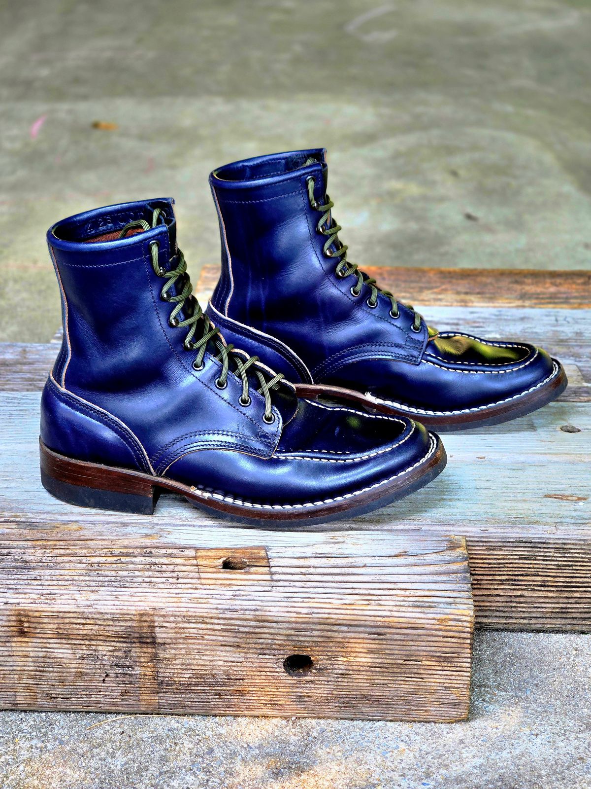 Photo by ShnyHntr91 on July 1, 2026 of the Nicks 1925 Last Moc Toes in Wickett & Craig, Double Stuffed Cobalt.