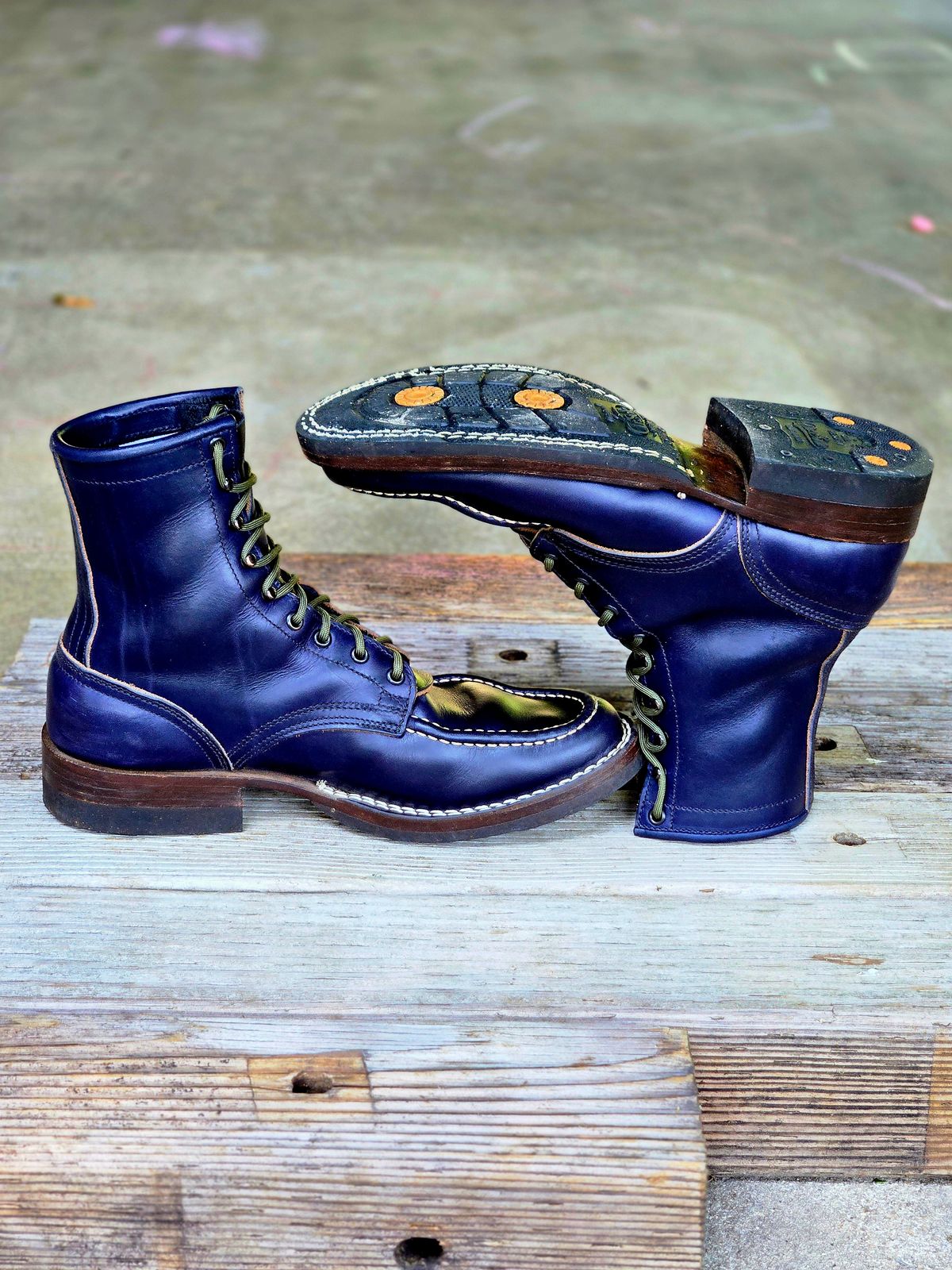 Photo by ShnyHntr91 on July 1, 2026 of the Nicks 1925 Last Moc Toes in Wickett & Craig, Double Stuffed Cobalt.