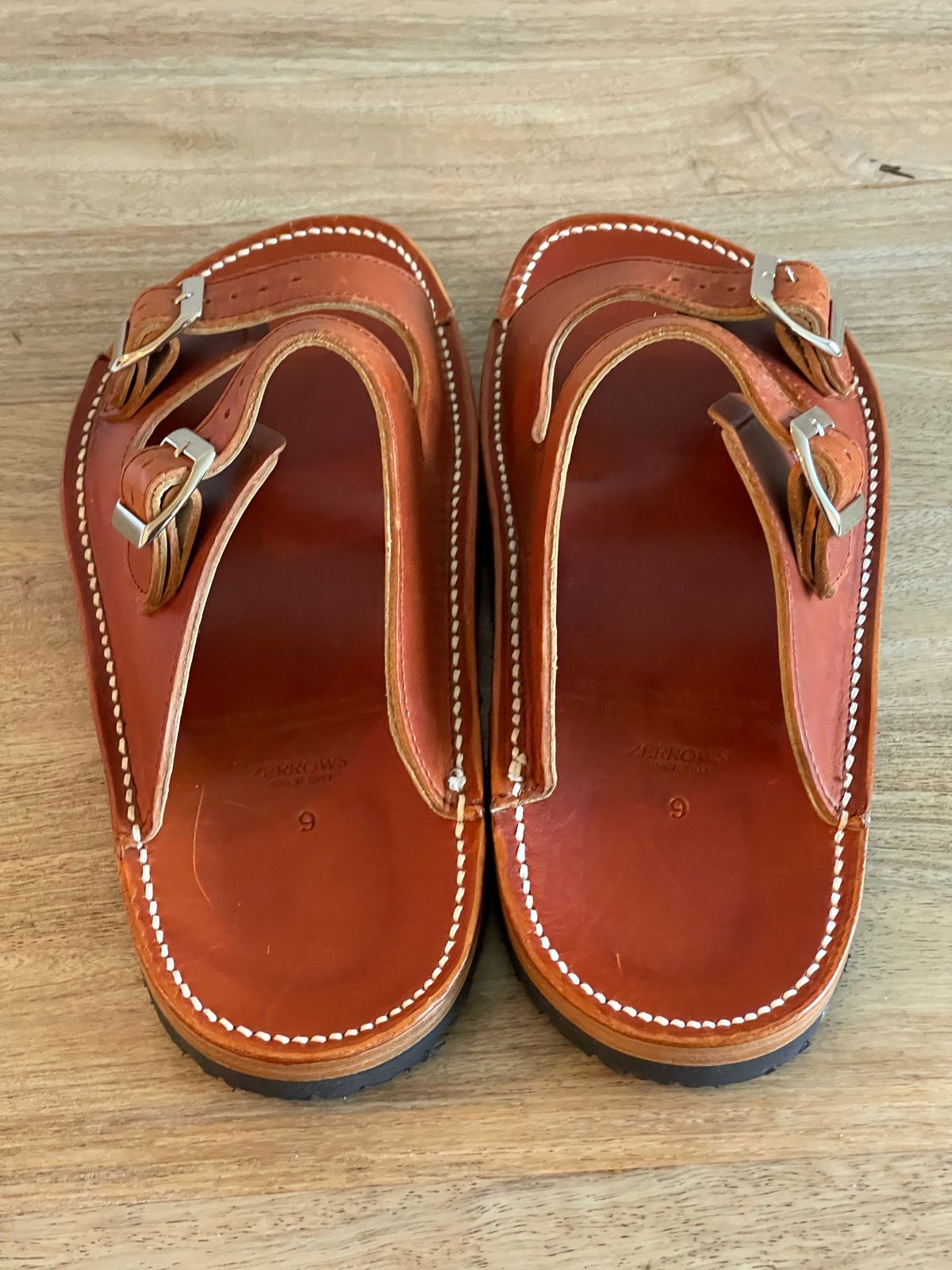 Photo by weltedshoes on October 2, 2022 of the Zerrows Two Strap Sandal in Dark Brown Douglas.