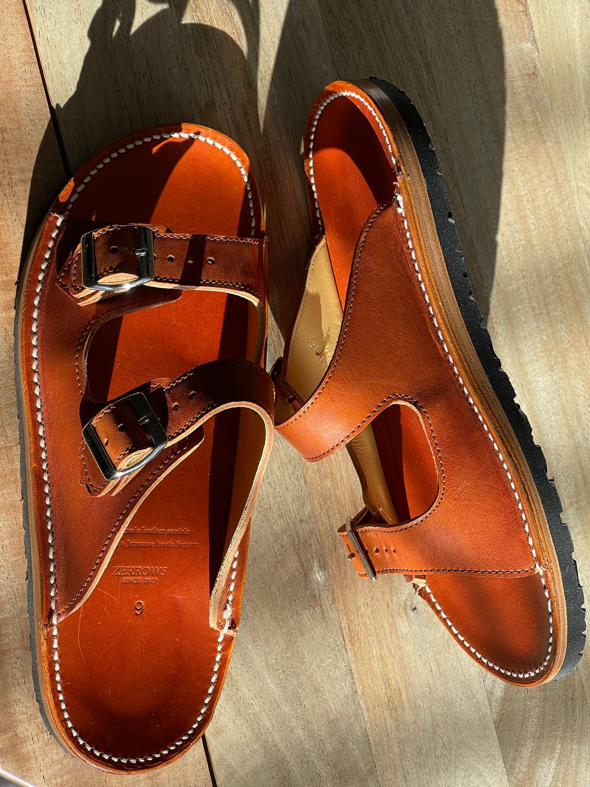 Photo by weltedshoes on October 2, 2022 of the Zerrows Two Strap Sandal in Dark Brown Douglas.