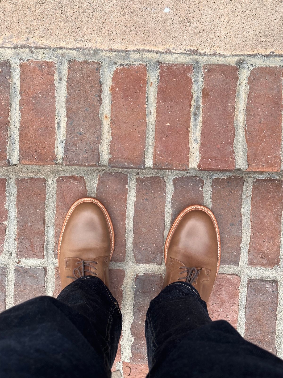 Photo by StCrispinGlover on October 2, 2023 of the Grant Stone Plain Toe Blucher in Horween Dune Chromexcel.