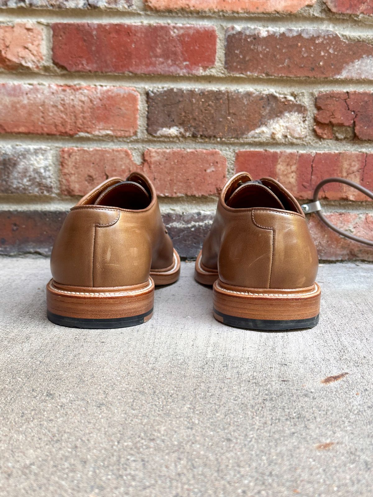 Photo by StCrispinGlover on November 7, 2023 of the Grant Stone Plain Toe Blucher in Horween Dune Chromexcel.