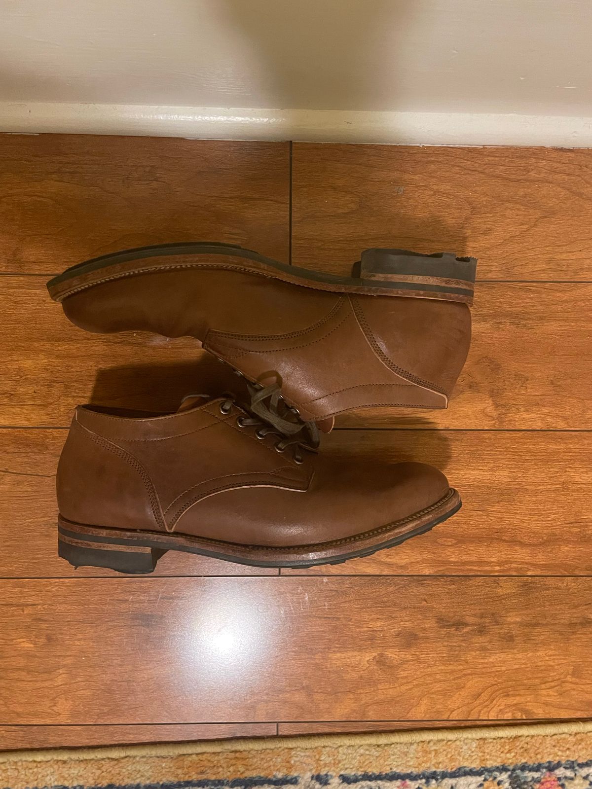 Photo by StCrispinGlover on November 6, 2022 of the Viberg 145 Oxford in Horween Natural Essex Workshoe Butt.
