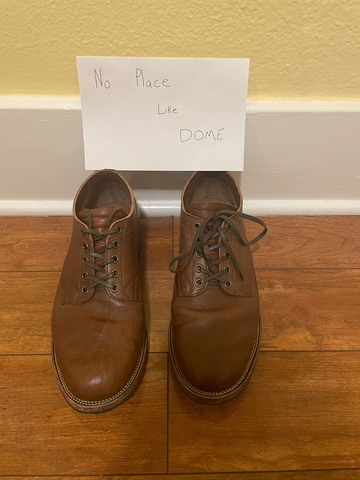 Photo by StCrispinGlover on November 6, 2022 of the Viberg 145 Oxford in Horween Natural Essex Workshoe Butt.