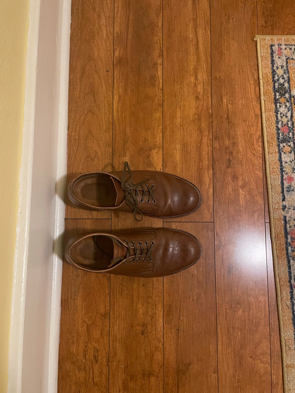 Photo by StCrispinGlover on November 6, 2022 of the Viberg 145 Oxford in Horween Natural Essex Workshoe Butt.