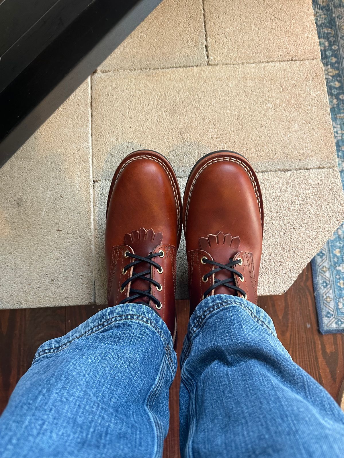 Photo by bootsfeet on October 3, 2023 of the Nicks Falcon in Wickett & Craig Tan Oiled Latigo.