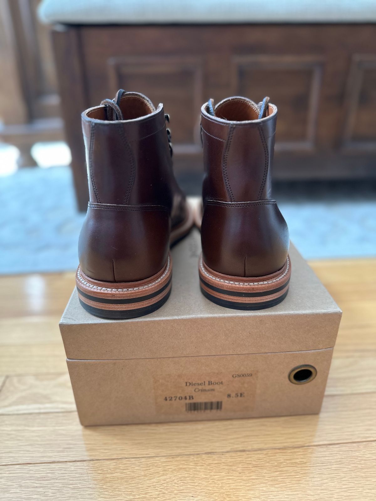 Photo by cbmoore10 on October 1, 2023 of the Grant Stone Diesel Boot in Horween Crimson Chromexcel.