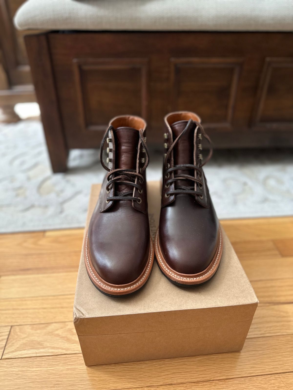 Photo by cbmoore10 on October 1, 2023 of the Grant Stone Diesel Boot in Horween Crimson Chromexcel.