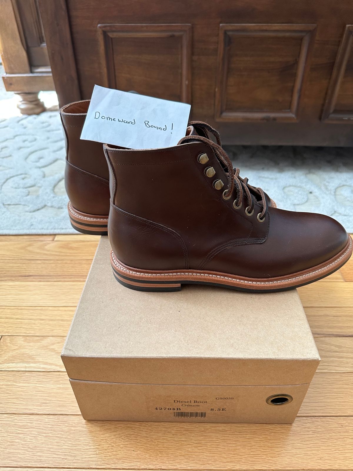 Photo by cbmoore10 on October 1, 2023 of the Grant Stone Diesel Boot in Horween Crimson Chromexcel.