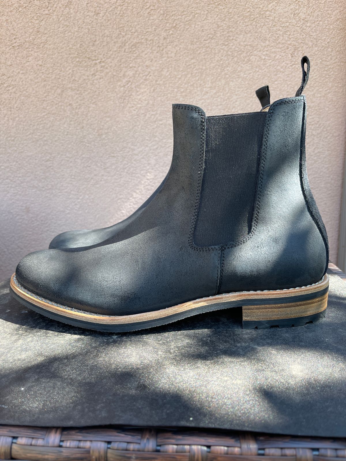 Photo by thelibertytree on October 1, 2022 of the Mark Albert Chelsea Boot in C.F. Stead Black Waxy Commander Suede.