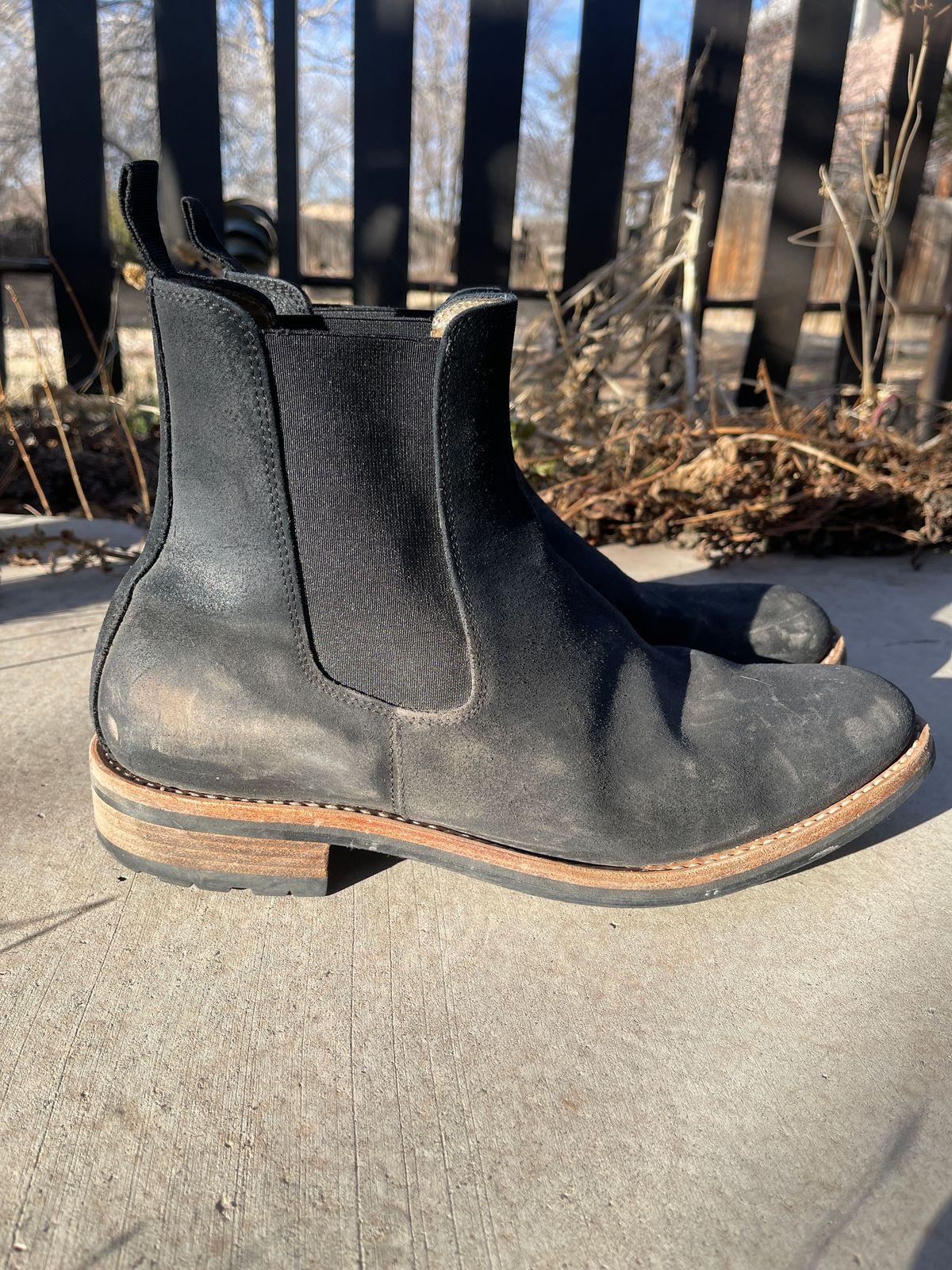 Photo by thelibertytree on March 5, 2023 of the Mark Albert Chelsea Boot in C.F. Stead Black Waxy Commander Suede.