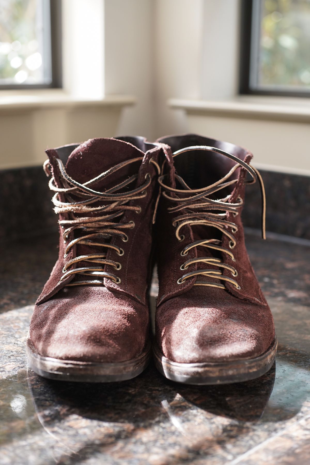Photo by boootlicker on December 3, 2023 of the NF Bootmaker Fritz Boot in J&FJ Baker Australian Nut Panel Hide Roughout.