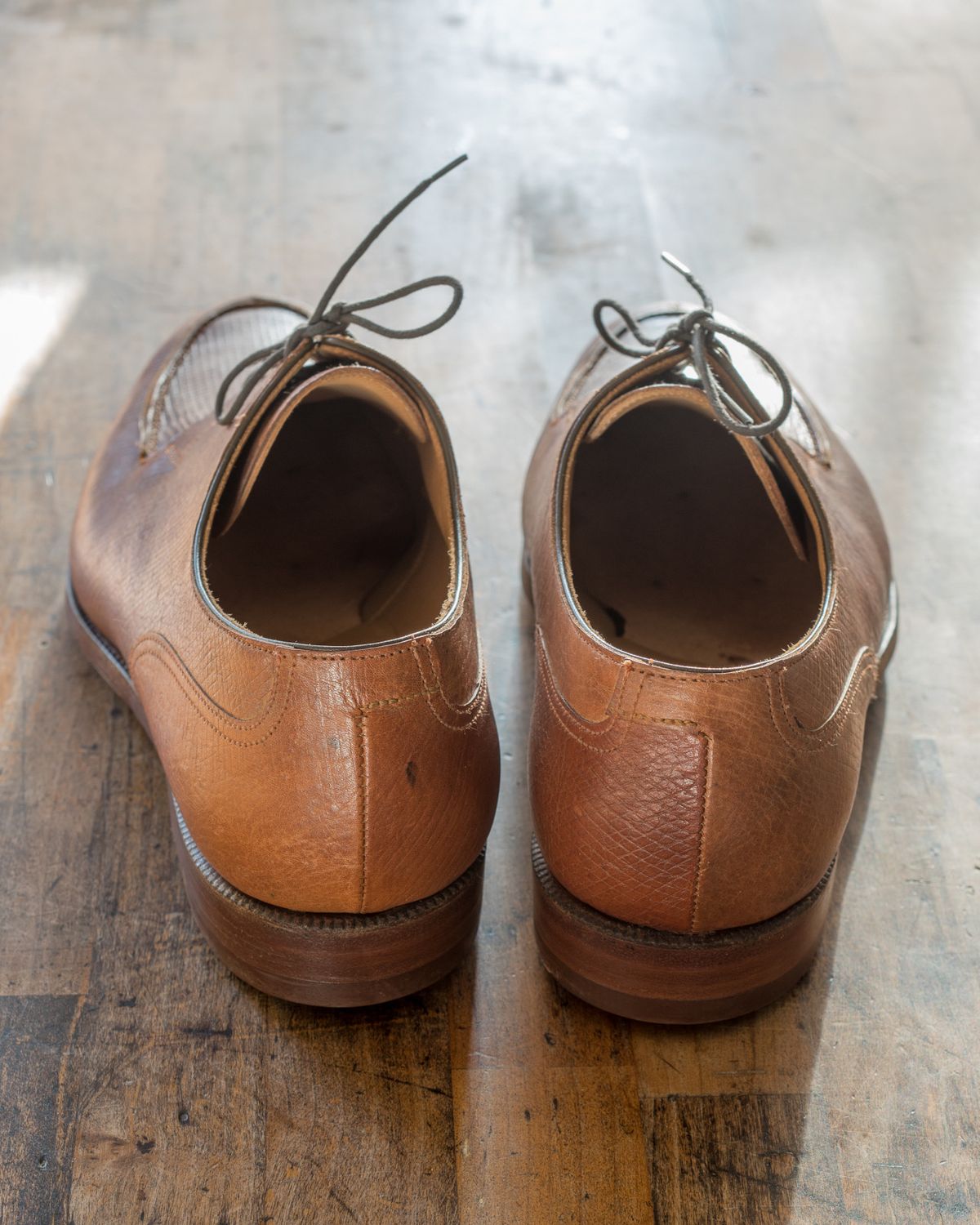 Photo by boootlicker on October 1, 2022 of the Crockett & Jones x New & Lingwood Split Toe Derby in 1786 Russian Reindeer Hide.
