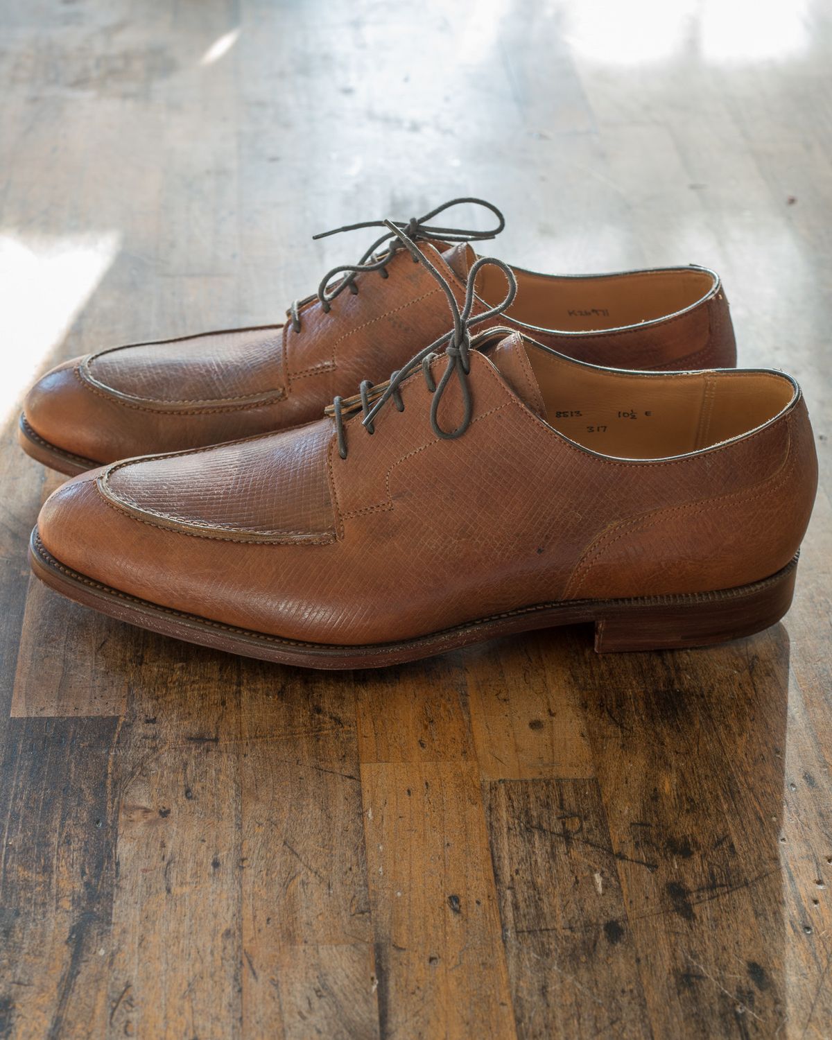Photo by boootlicker on October 1, 2022 of the Crockett & Jones x New & Lingwood Split Toe Derby in 1786 Russian Reindeer Hide.