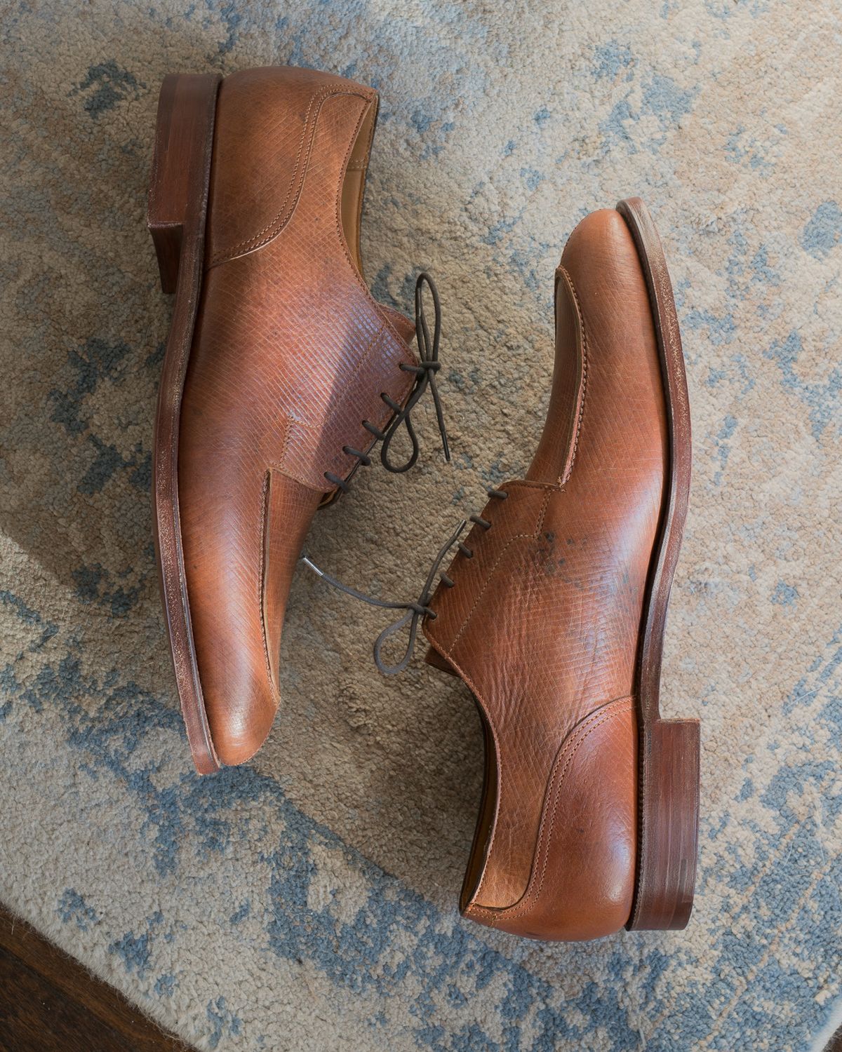 Photo by boootlicker on October 1, 2022 of the Crockett & Jones x New & Lingwood Split Toe Derby in 1786 Russian Reindeer Hide.