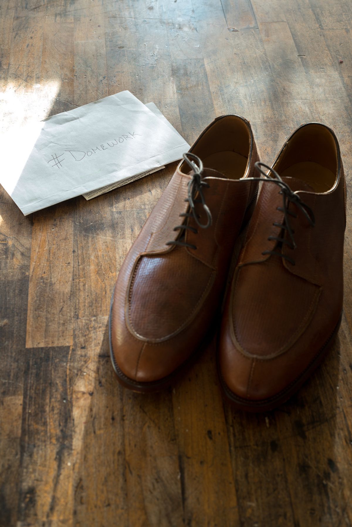Photo by boootlicker on October 1, 2022 of the Crockett & Jones x New & Lingwood Split Toe Derby in 1786 Russian Reindeer Hide.