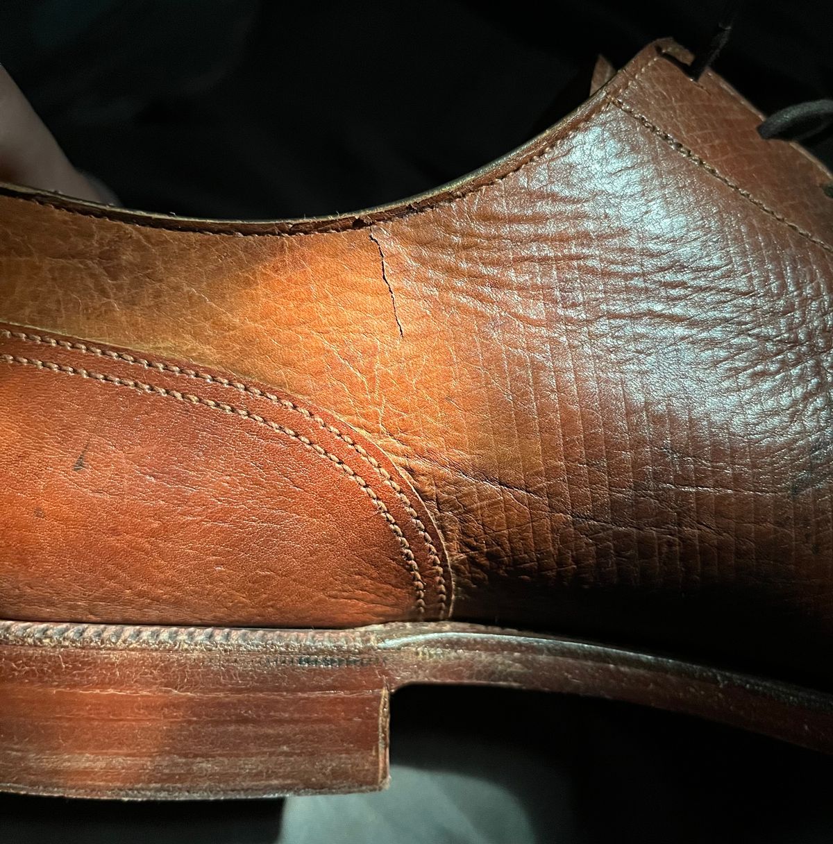 Photo by boootlicker on November 10, 2022 of the Crockett & Jones x New & Lingwood Split Toe Derby in 1786 Russian Reindeer Hide.