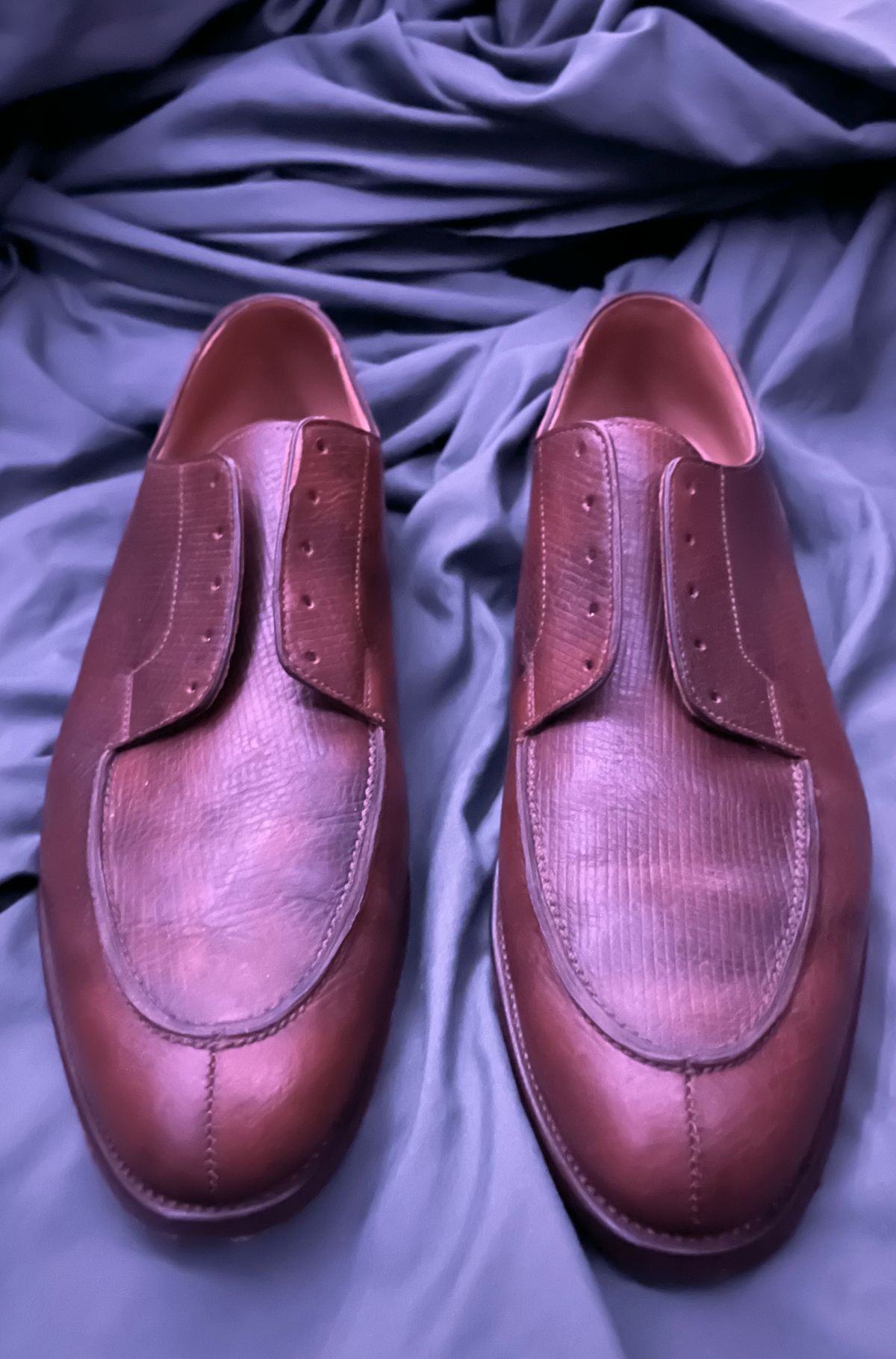 Photo by boootlicker on November 10, 2022 of the Crockett & Jones x New & Lingwood Split Toe Derby in 1786 Russian Reindeer Hide.