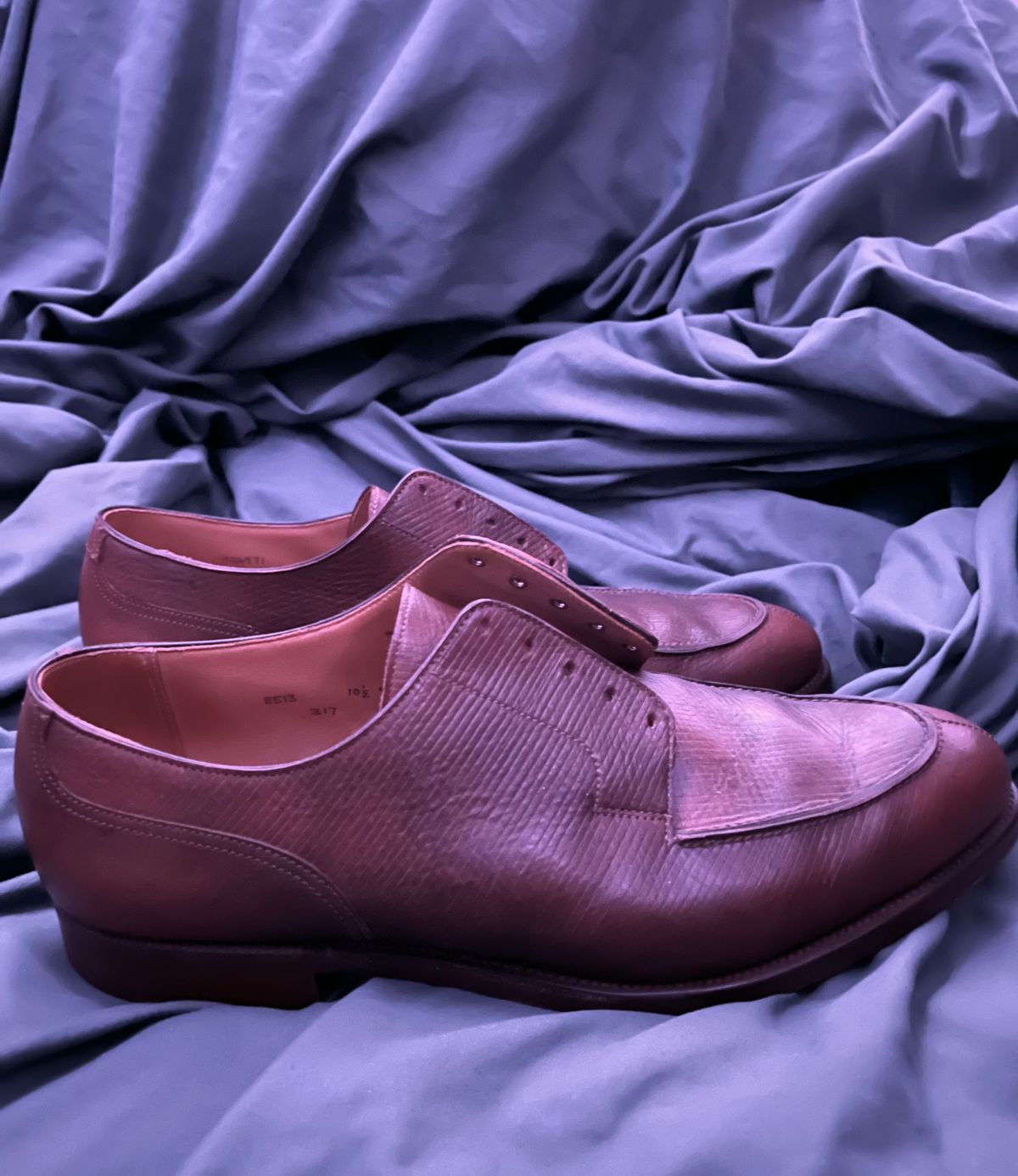 Photo by boootlicker on November 10, 2022 of the Crockett & Jones x New & Lingwood Split Toe Derby in 1786 Russian Reindeer Hide.