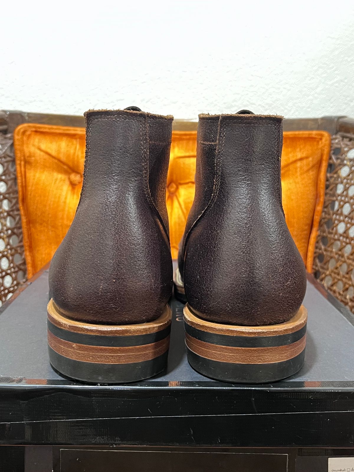 Photo by selvedge_and_welted on October 1, 2023 of the Viberg Service Boot in Horween Brown Waxed Flesh.