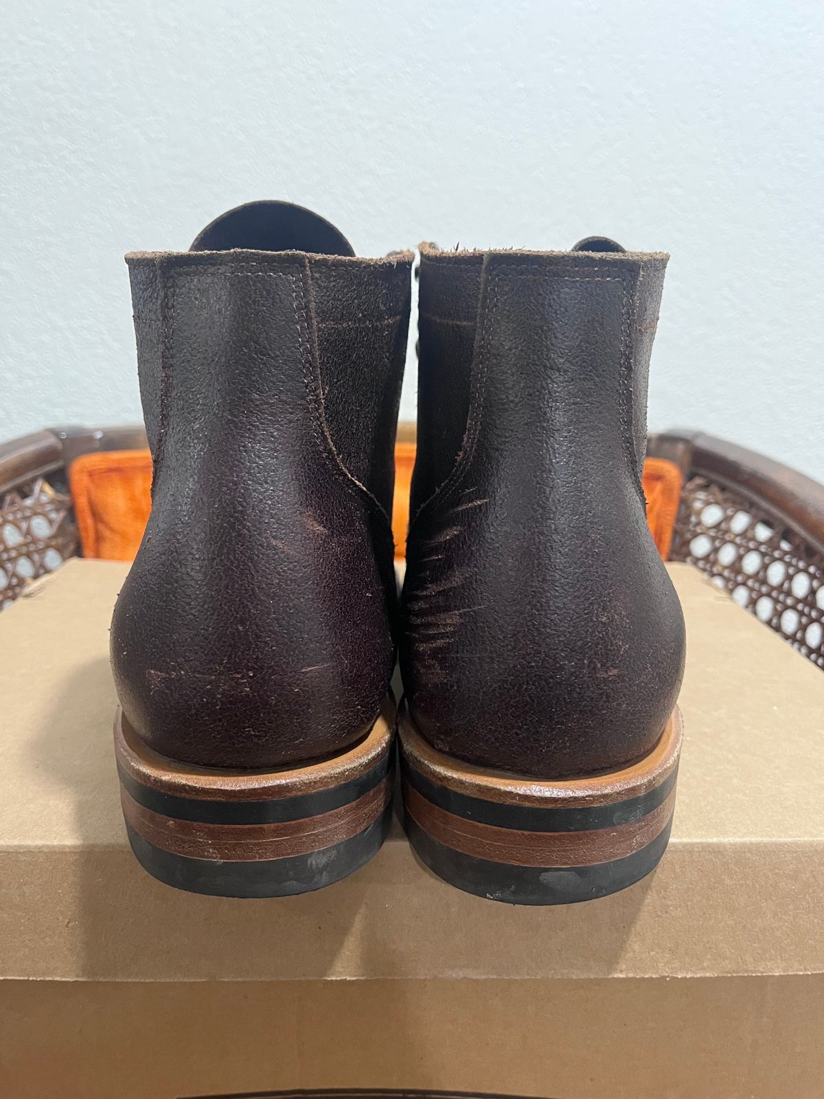 Photo by selvedge_and_welted on November 3, 2023 of the Viberg Service Boot in Horween Brown Waxed Flesh.
