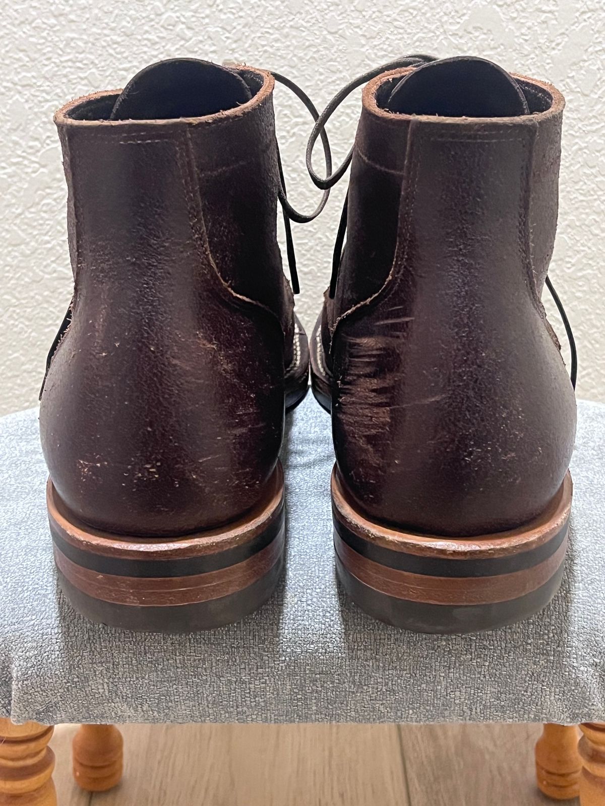 Photo by selvedge_and_welted on December 3, 2023 of the Viberg Service Boot in Horween Brown Waxed Flesh.