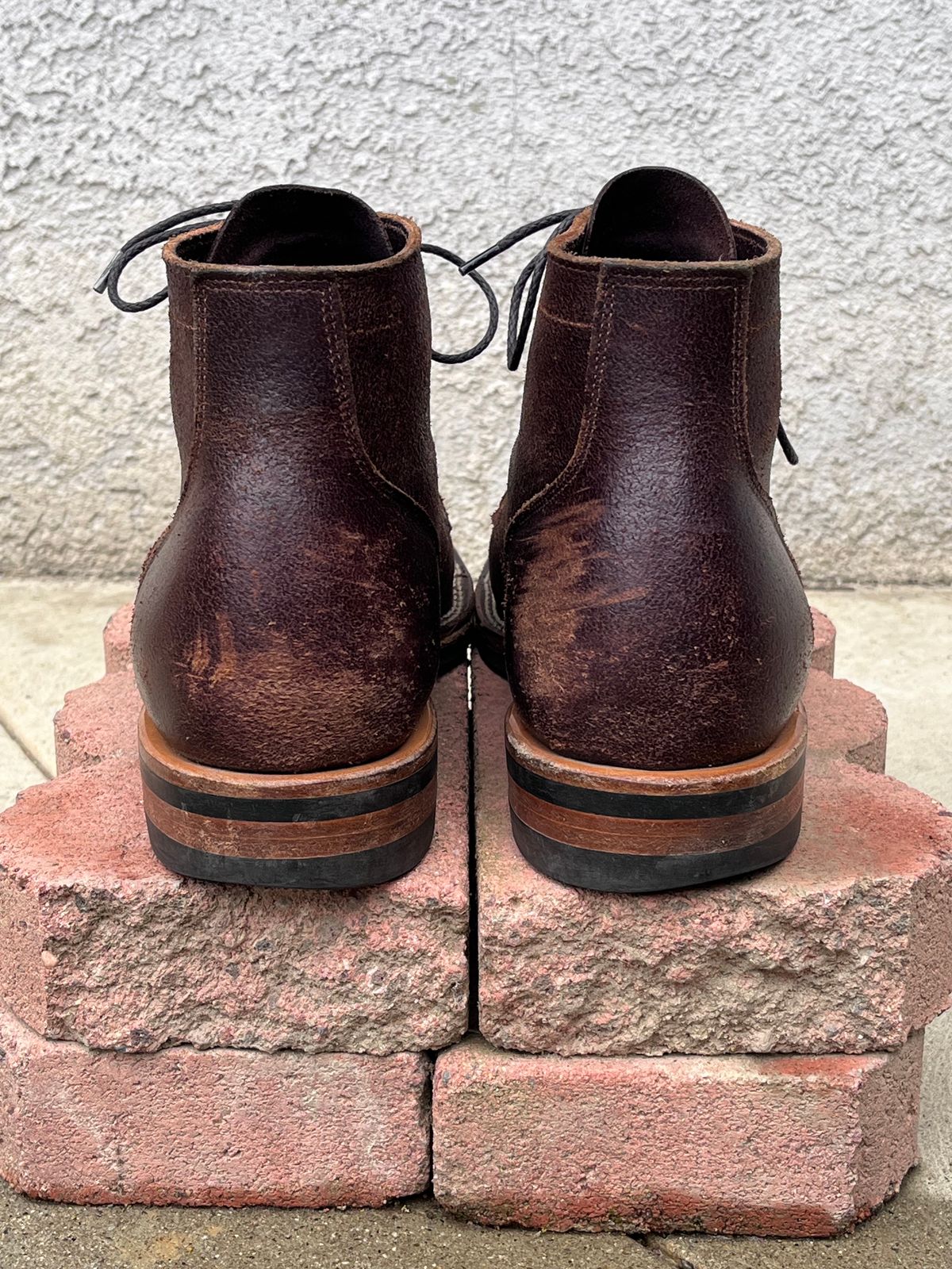 Photo by selvedge_and_welted on March 1, 2024 of the Viberg Service Boot in Horween Brown Waxed Flesh.