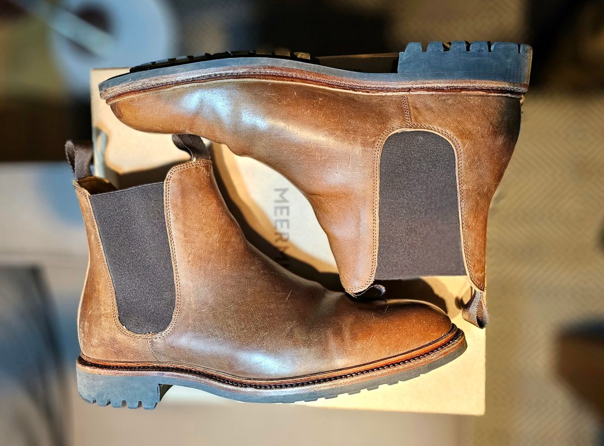 Photo by crunchyonion on December 5, 2023 of the Meermin Chelsea Boot in Tobacco Waxy Shell Cordovan.