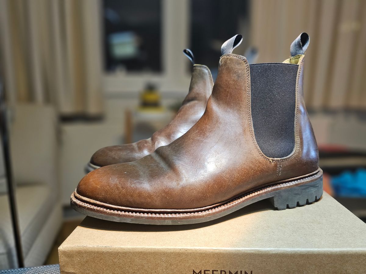 Photo by crunchyonion on January 5, 2024 of the Meermin Chelsea Boot in Tobacco Waxy Shell Cordovan.