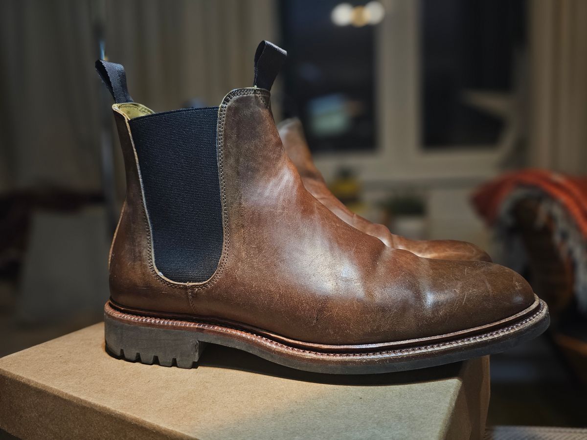 Photo by crunchyonion on January 5, 2024 of the Meermin Chelsea Boot in Tobacco Waxy Shell Cordovan.