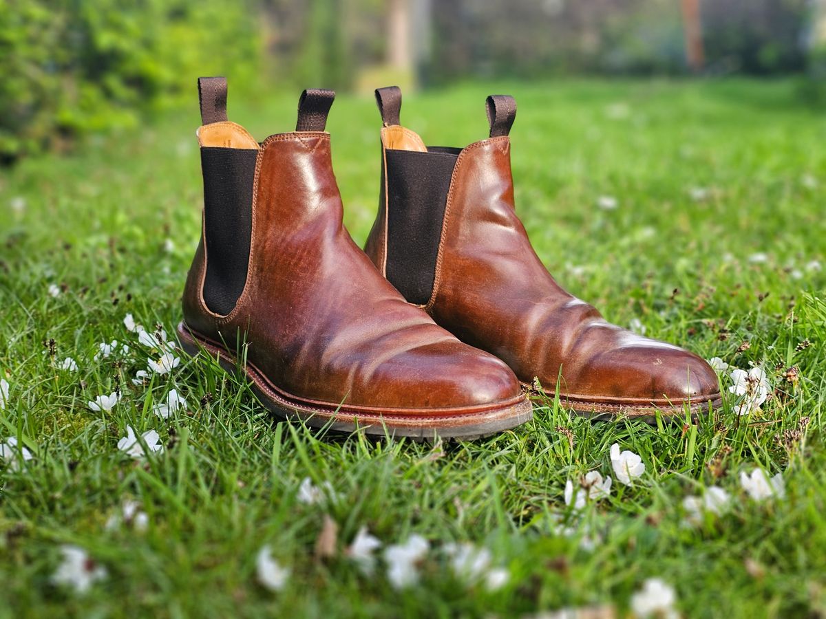 Photo by crunchyonion on April 1, 2024 of the Meermin Chelsea Boot in Tobacco Waxy Shell Cordovan.