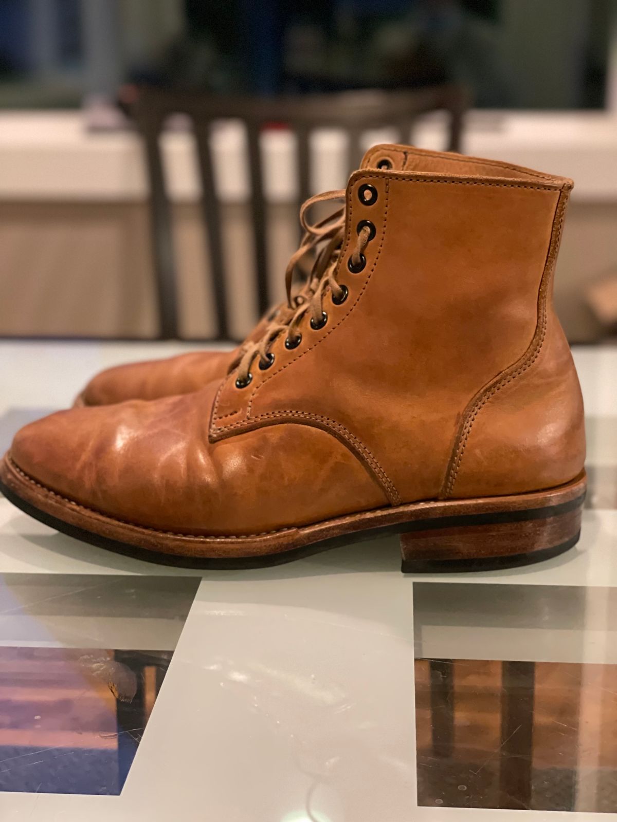 Photo by weltedware on January 5, 2024 of the Kustom Kraft Boondocker Boot in Tannery Kobel Veg-Tanned Leather.