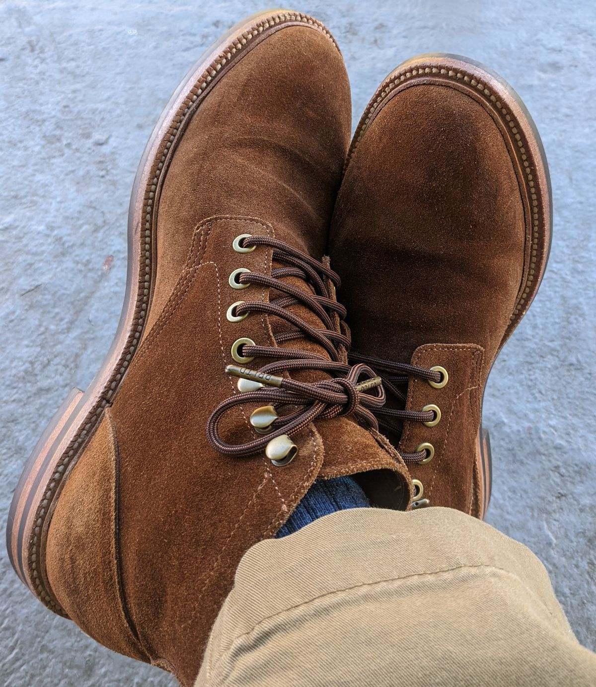 Photo by gonzalezebra on March 3, 2022 of the Grant Stone Diesel Boot in C.F. Stead Bourbon Repello Calf Suede.