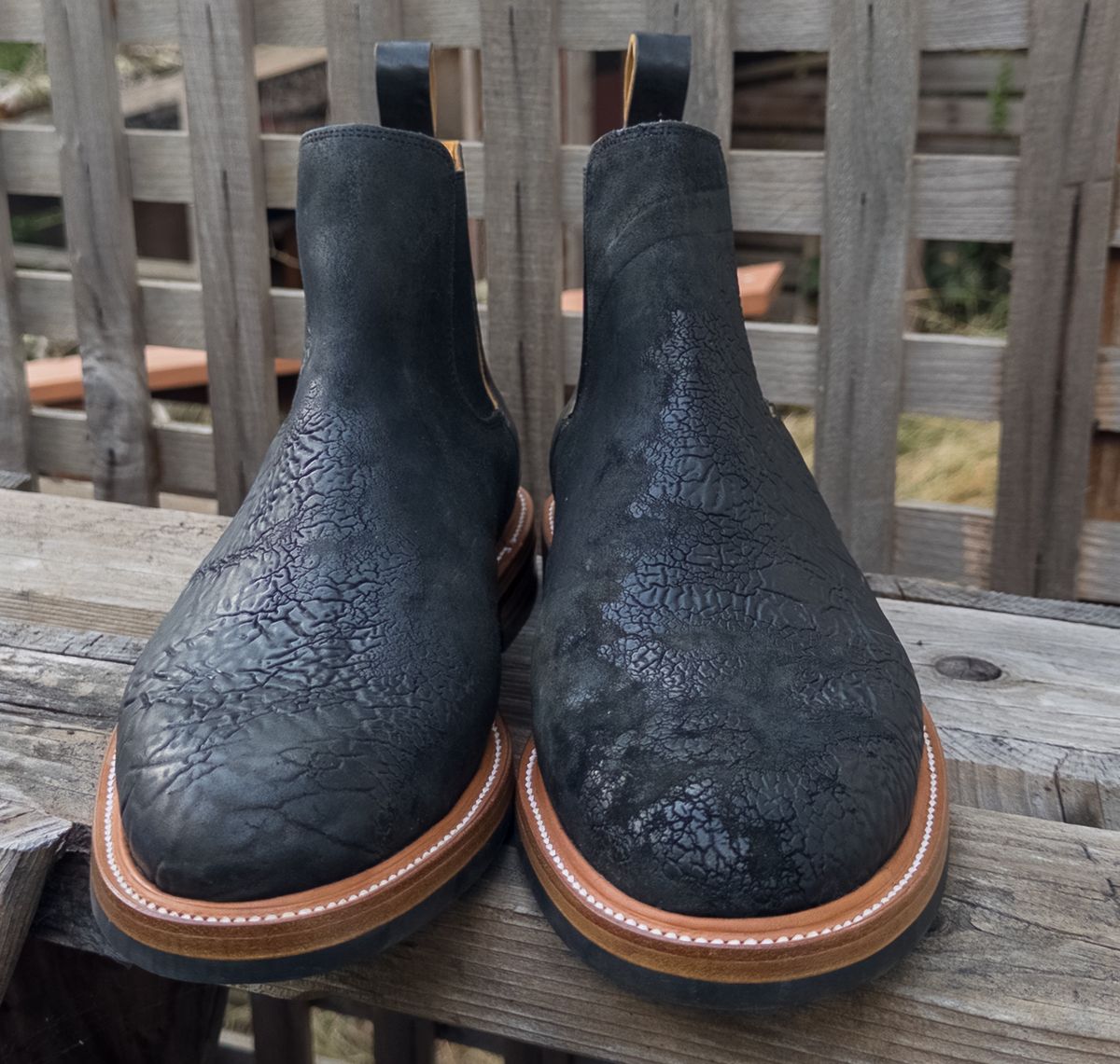 Photo by amaru_and_crow on September 30, 2025 of the Christian Daniel Fernando Chelsea in Maryam Hand Overdyed Mustard Horsebutt.