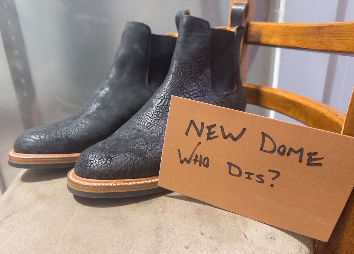 Photo by amaru_and_crow on October 1, 2025 of the Christian Daniel Fernando Chelsea in Maryam Hand Overdyed Mustard Horsebutt.