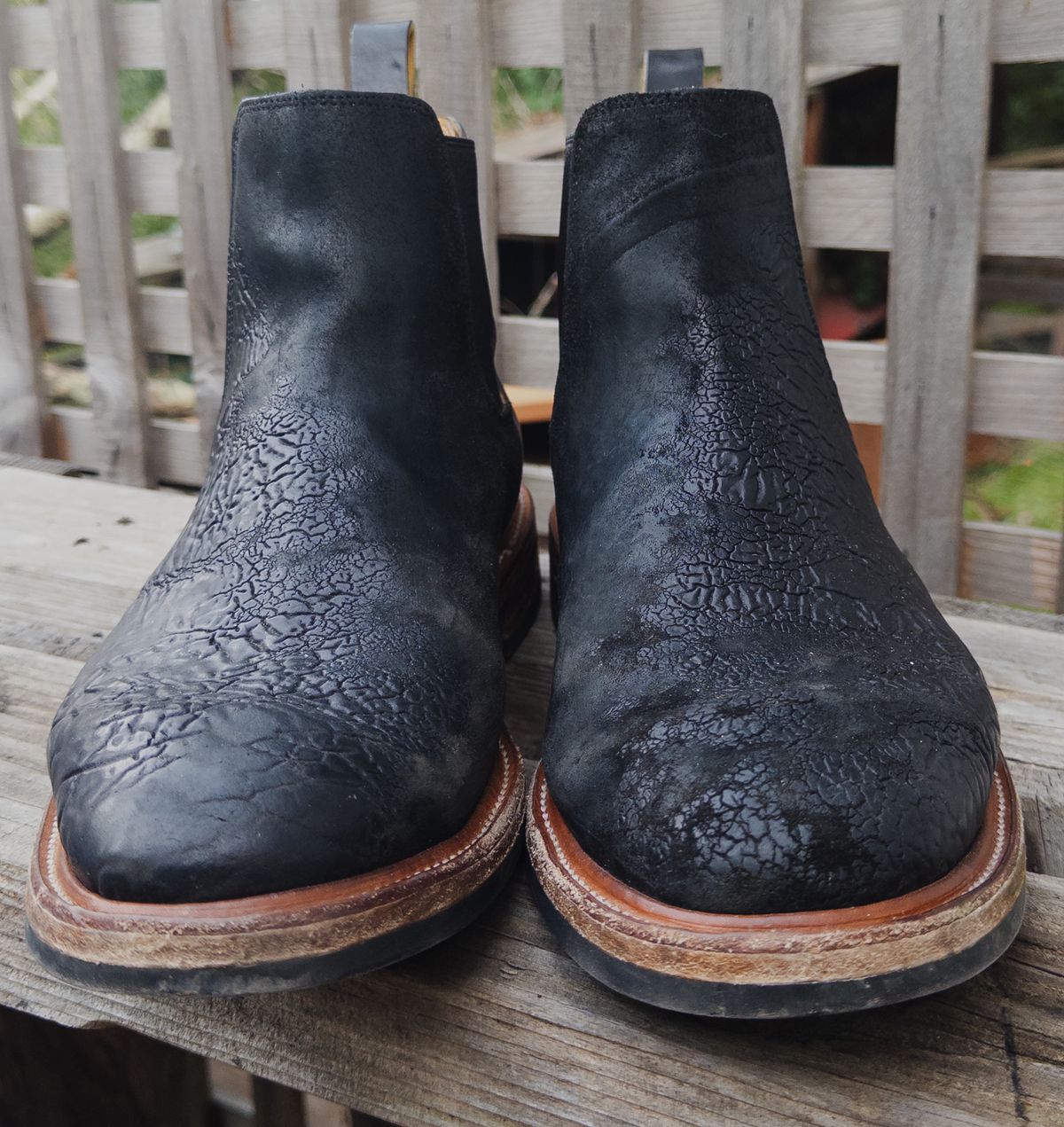 Photo by amaru_and_crow on December 2, 2025 of the Christian Daniel Fernando Chelsea in Maryam Hand Overdyed Mustard Horsebutt.