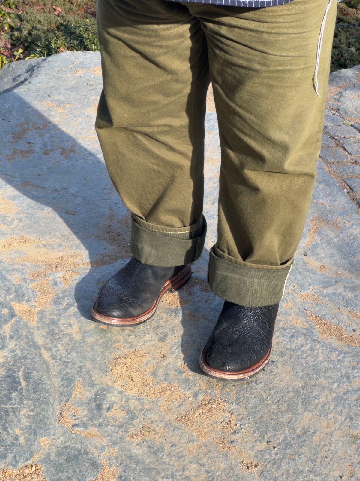 Photo by amaru_and_crow on January 1, 2026 of the Christian Daniel Fernando Chelsea in Maryam Hand Overdyed Mustard Horsebutt.