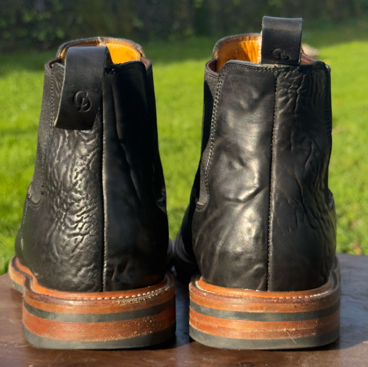 Photo by amaru_and_crow on February 5, 2026 of the Christian Daniel Fernando Chelsea in Maryam Hand Overdyed Mustard Horsebutt.