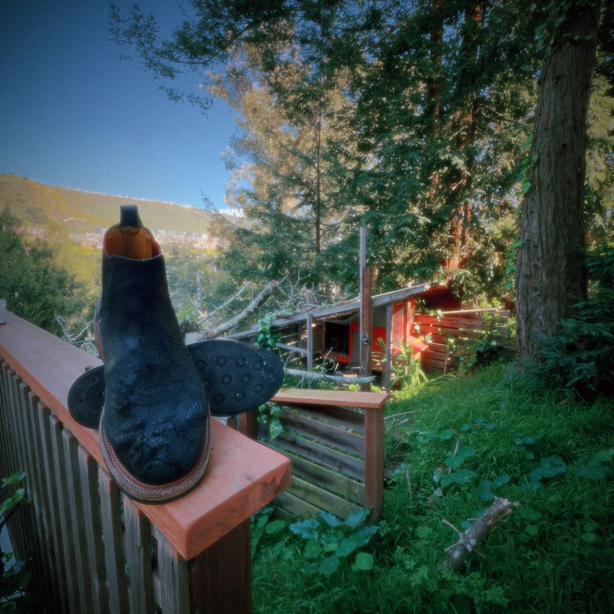 Photo by amaru_and_crow on March 3, 2026 of the Christian Daniel Fernando Chelsea in Maryam Hand Overdyed Mustard Horsebutt.